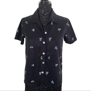 AKS Amy K Su embroidery Palm Trees Black Shirt XSP